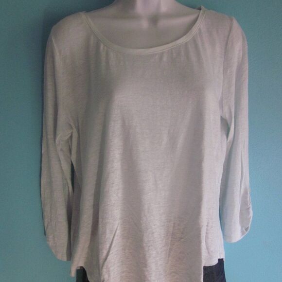 Ann Taylor Womens Size L Off White (Pale Green) Linen Pullover Summer 3/4 Sleeve - Picture 10 of 11